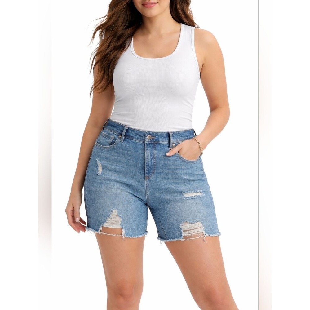 Energie Distressed Denim Shorts Size 17 High Rise Cutoff Light Wash